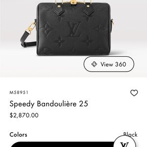 Louis Vuitton Black Speedy Bandoulière 25 with Gold Accents